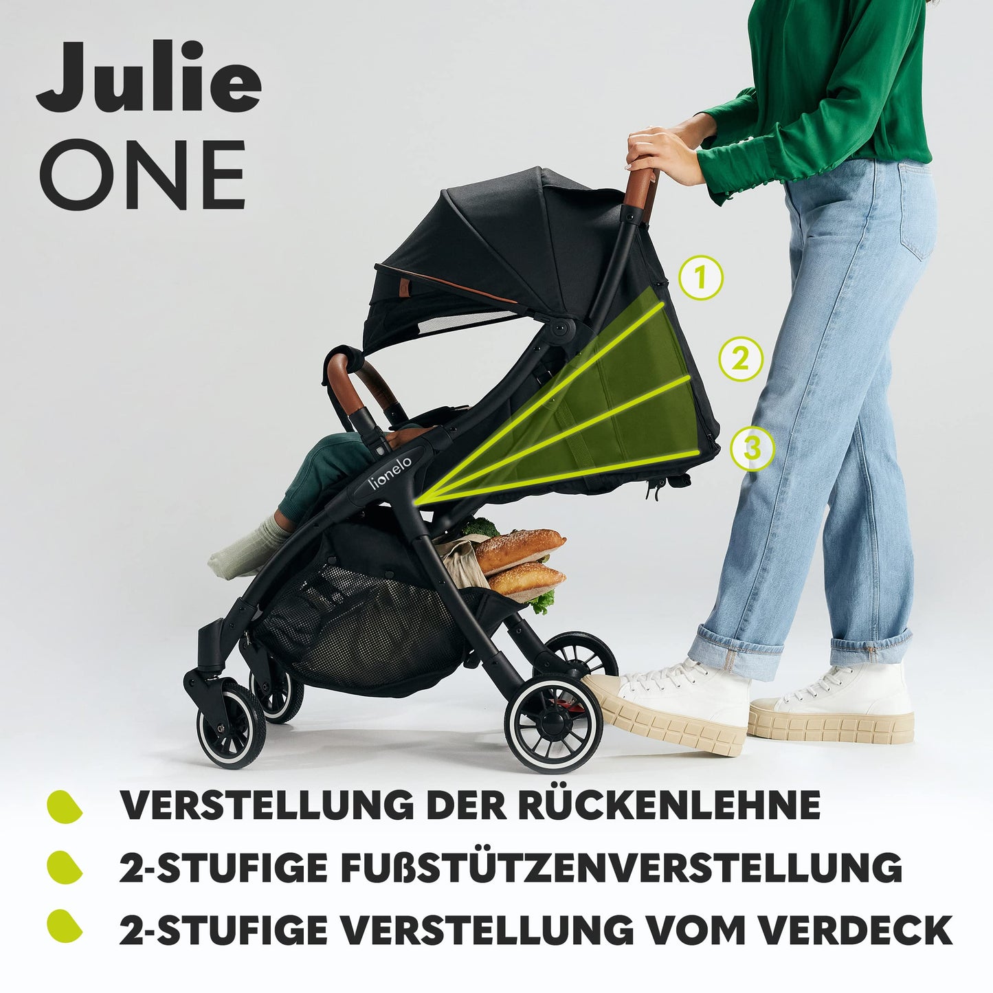 Lionelo Julie One Buggy bis 22 kg klappbar – Tropical Green ✅