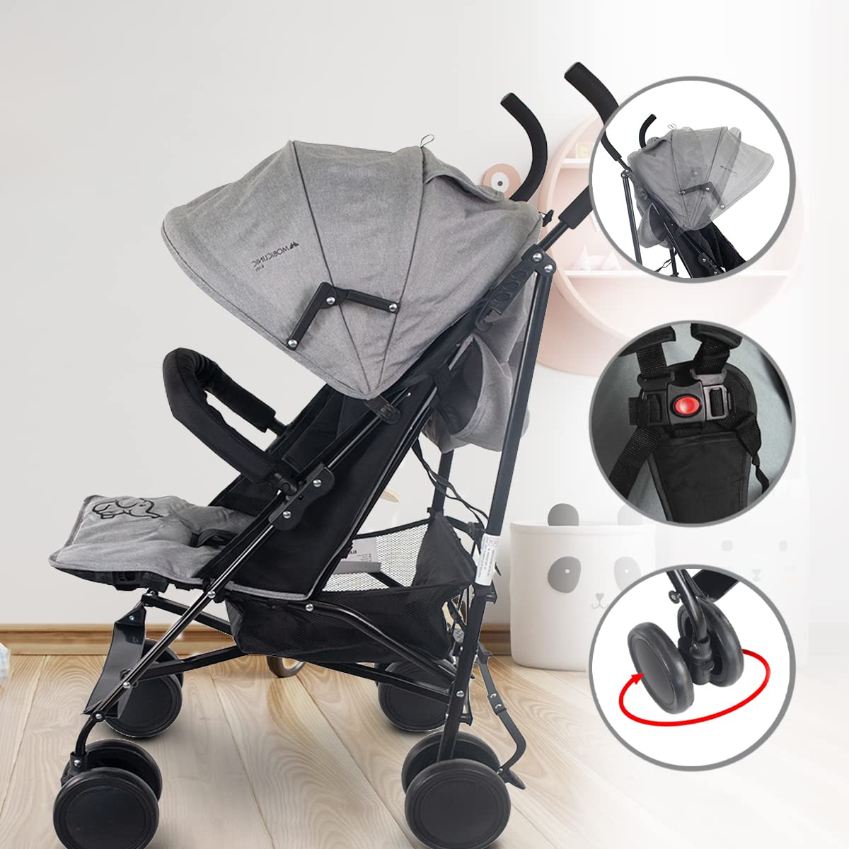 Mobiclinic Kinderwagen Buggy grau/schwarz, leicht & sicher