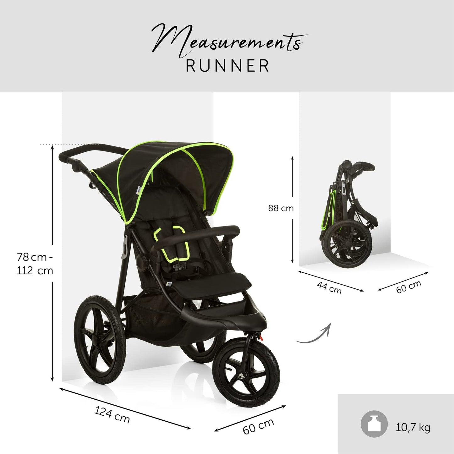 Hauck Runner Dreirad-Buggy mit XL Lufträdern – Black