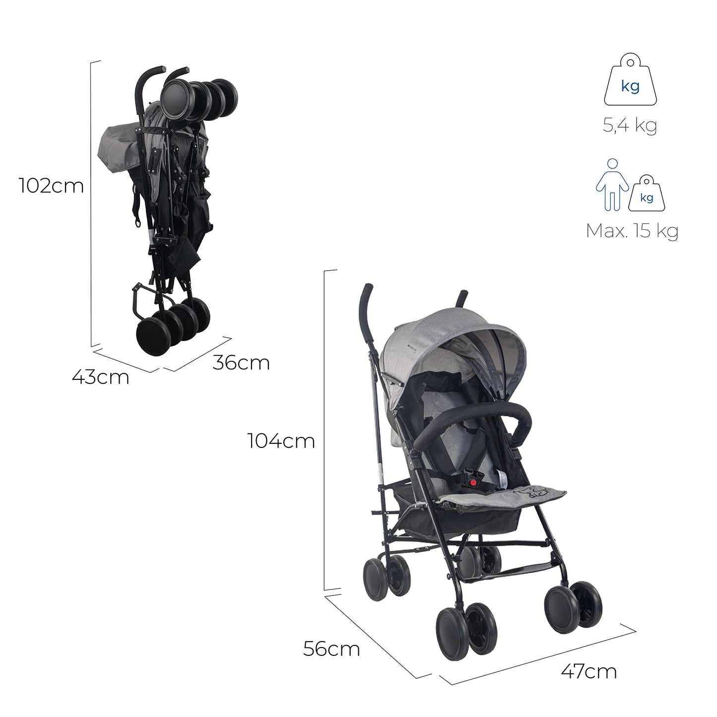 Mobiclinic Kinderwagen Buggy grau/schwarz, leicht & sicher