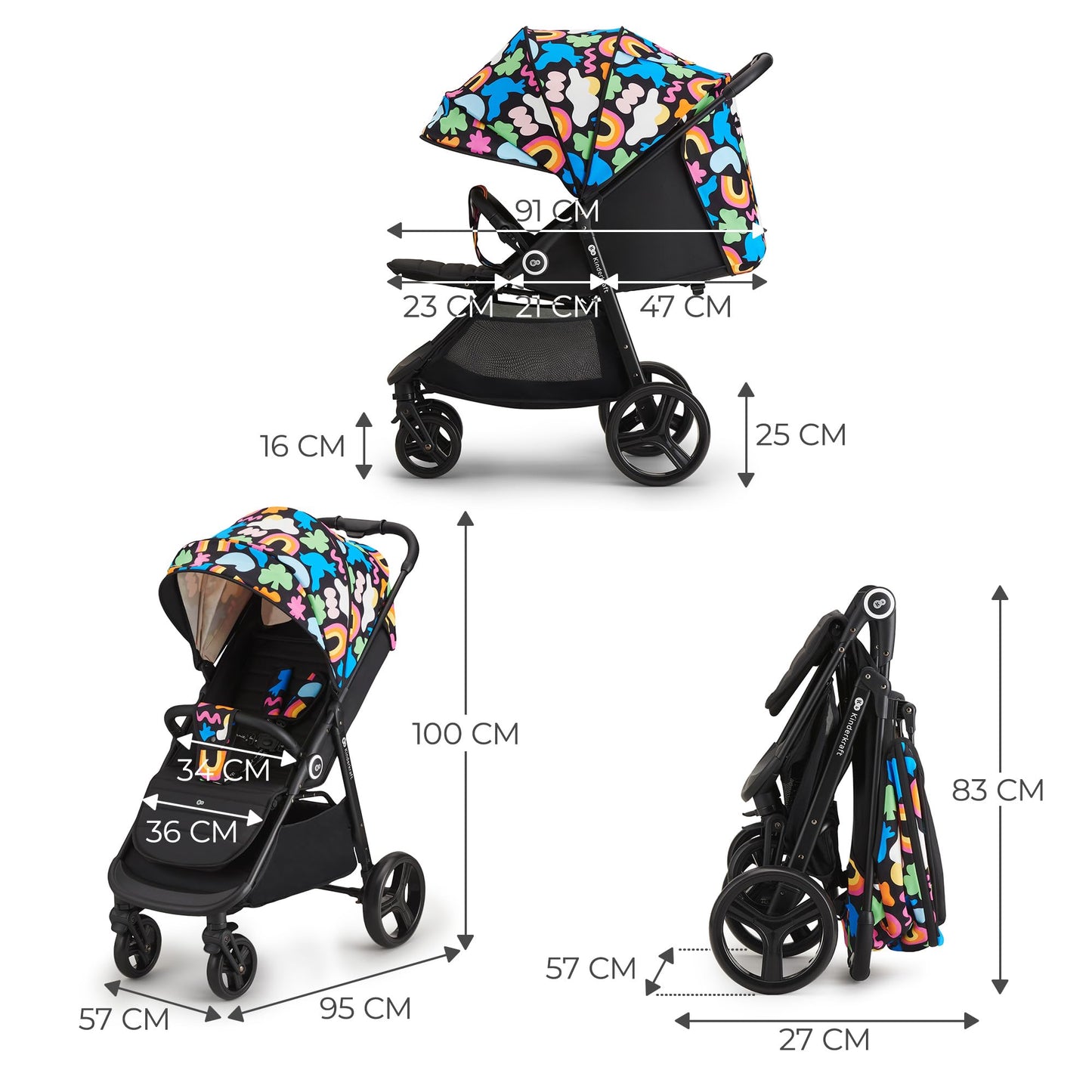 Kinderkraft Grande Plus Buggy ab Geburt bis 22 kg – Happy Shapes ✅