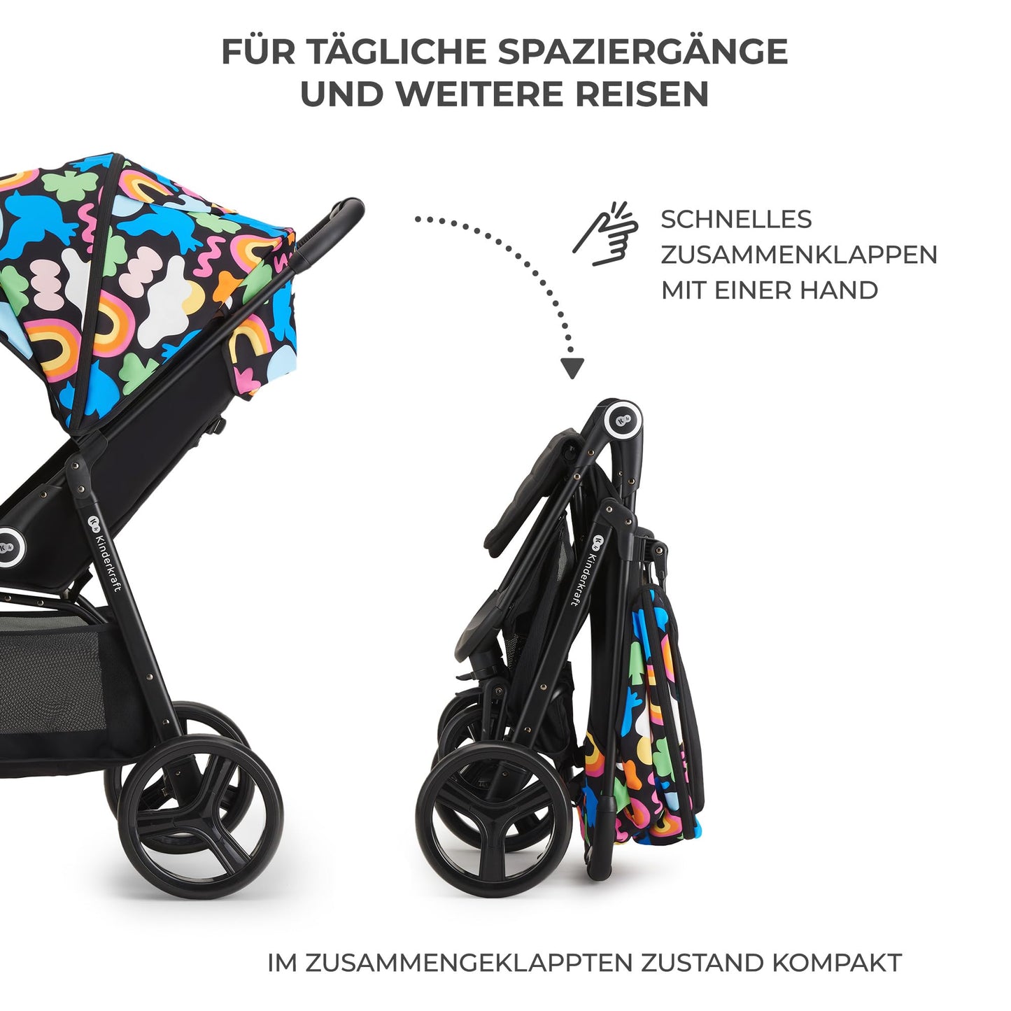 Kinderkraft Grande Plus Buggy ab Geburt bis 22 kg – Happy Shapes ✅