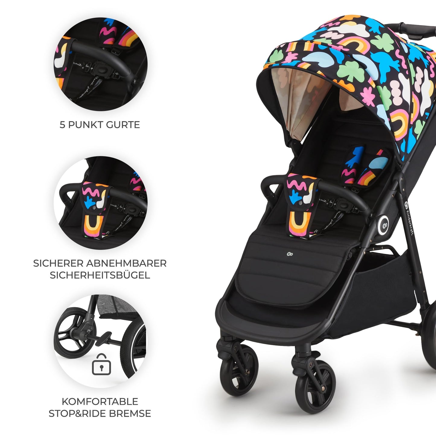 Kinderkraft Grande Plus Buggy ab Geburt bis 22 kg – Happy Shapes ✅
