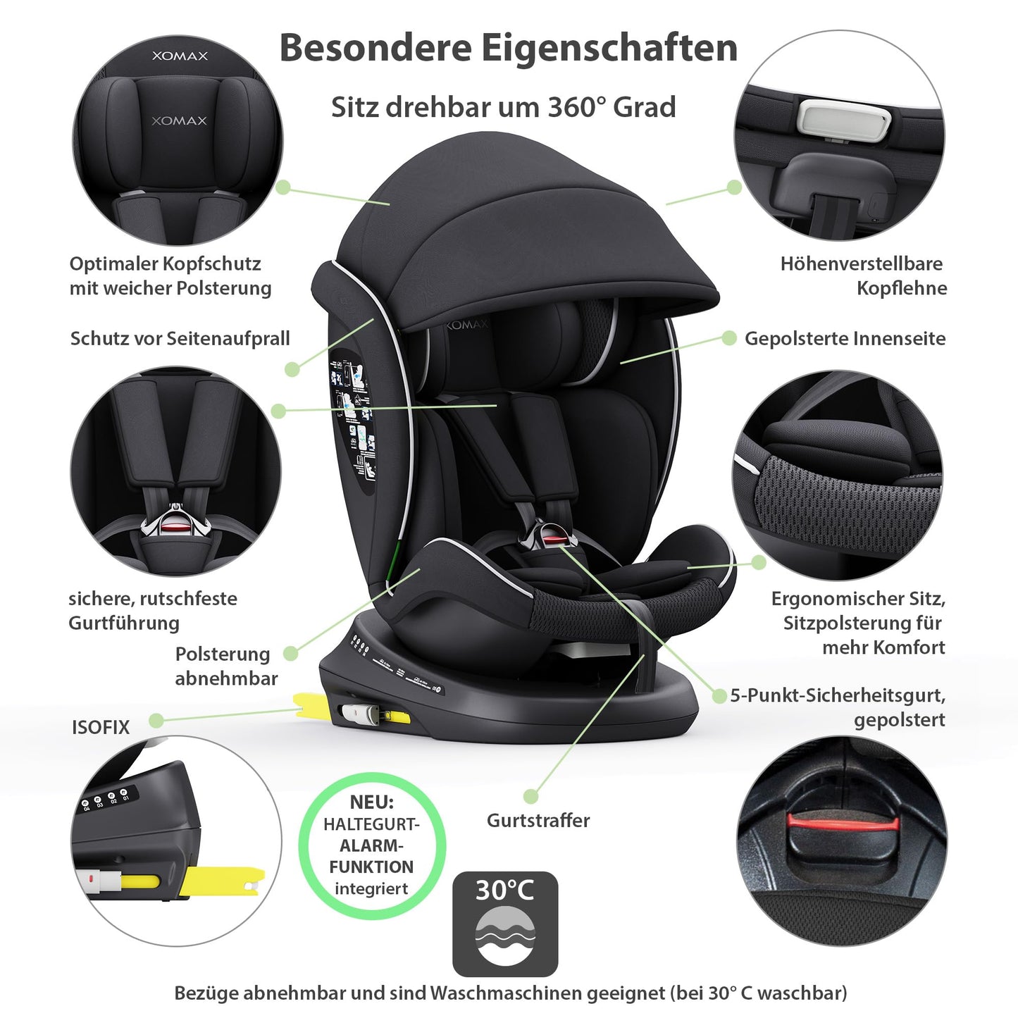 XOMAX 946i Kindersitz 360° drehbar ISOFIX 0–36 kg – Schwarz ✅